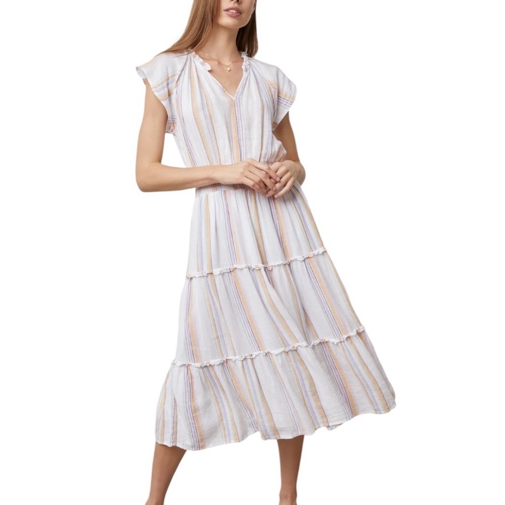 Rails Amelia Linen Blend Midi Dress in Merida Stripe Soft White Size S